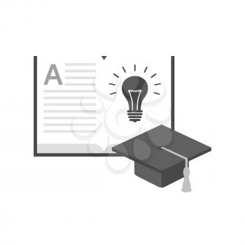 Open book with light bulb and graduation cap icon. Symbol in trendy flat style isolated on white background. Illustration element for your web site design, logo, app, UI.