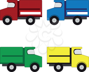 Illustration of 4 multicolored trucks on a white background