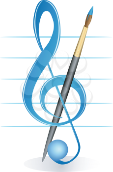 Illustration of a treble clef and brush against five lines