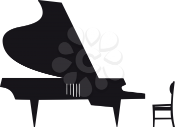 Illustration of silhouette a grand piano and chairs on a white background