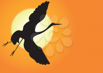 Illustration silhouette of flying shadoof on the background