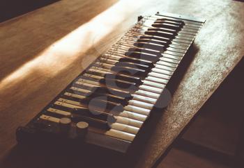 Vintage lonely sad keys on a wooden table
