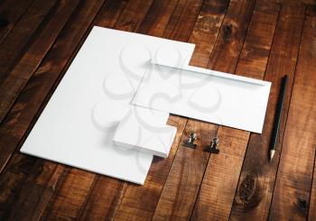 Blank stationery mock-up. Blank stationery and corporate identity template on vintage wooden table background. For design presentations and portfolios.