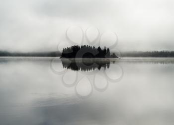 Norway centered island fog lake