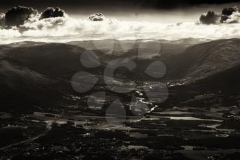 Oppdal mountain valley sepia background hd