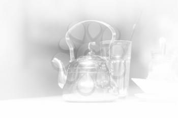Black and white cafe teapot vignette background hd