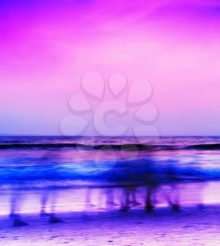 Square pink purple vivid walking people on beach abstraction background backdrop