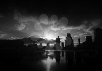 Black and white Moscow city silhouettes of skyscrapers background hd