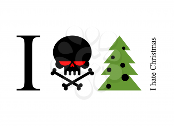 I hate New Year. The symbol of anger and fear - Skull and wood. Logo for the opponents of fun winter holiday.