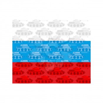 Flag of Russia with texture of  tanks. Russian military equipment
