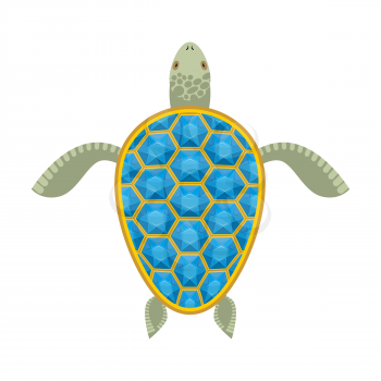Water turtle Sapphire carapace. Marine animal with precious stones. Vector illustration
