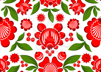 Gorodets painting seamless pattern. Floral ornament. Russian national folk craft. Traditional decoration painting in Russia. Flowers and leaves texture. Retro ethnic decor
