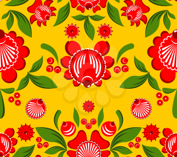 Gorodets seamless pattern. Floral ornament. Russian national folk craft. Traditional decoration painting in Russia. Flowers and leaves texture. Retro ethnic decor
