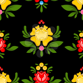 Gorodets painting seamless pattern. Floral ornament. Russian national folk craft. Traditional decoration painting in Russia. Flowers and leaves texture. Retro ethnic decor
