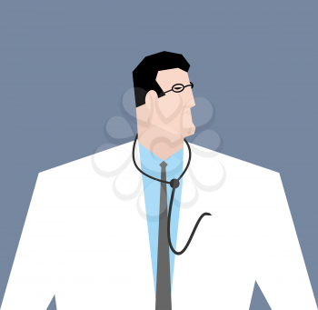 Doctor in white coat. Medical worker with stethoscope. Docking with glasses isolated
