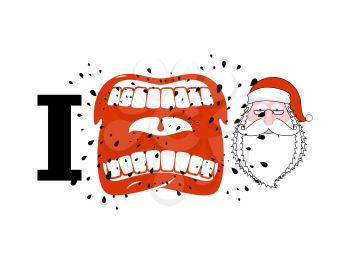 I hate Santa. shout symbol of hatred face Santa Claus. Aggressive Open mouth. Yelling and cursing 
