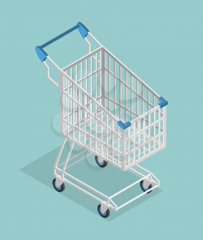Shopping cart isometrics. Empty Supermarket shopping trolley isolated.