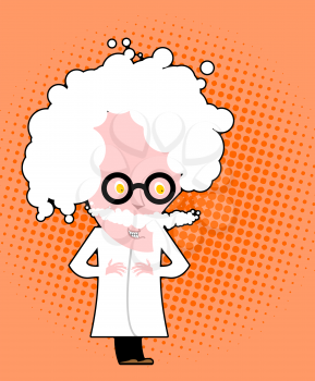 Evil genius. Nutty Professor in pop art style. Mad scientist in glasses. old man with gray hair