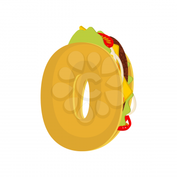 Number 0 tacos. Mexican fast food font zero. Taco alphabet symbol. Mexico meal ABC