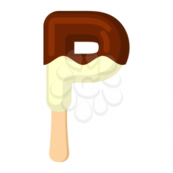 Letter P Ice Cream font. Popsicle alphabet. Cold Sweet lettering. Icecream sign ABC
