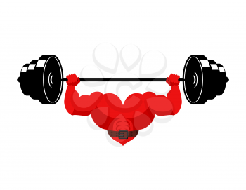 Strong heart and barbell. Powerful love athlete. Cardio training

