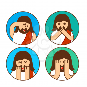 Oh my god Jesus emotion set. OMG Christos Emoji. exclamation is shocked. Surprised with news sticker. Religion is person of facial expressions, emotions and feelings