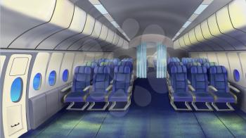 Digital painting of the seats in the cabin. Airplane, jet interior