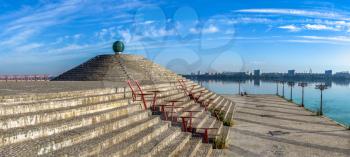 Dnipro, Ukraine 07.18.2020. Ball of desires on the Dnipro embankment in Ukraine on a sunny summer day