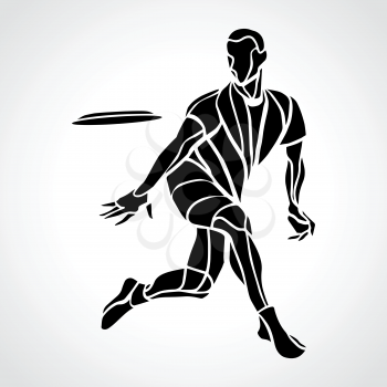 Sportsman throwing ultimate frisbee. Lineart clipart, vector illustration