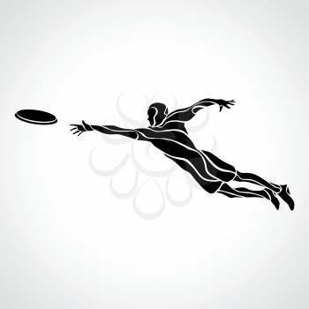 Sportsman throwing frisbee. Lineart clipart, vector illustration