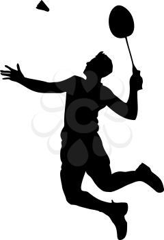 Silhouette of professional badminton player doing smash shot. Vector illustration