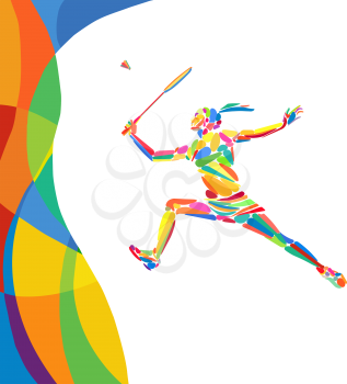 Abstract colorful pattern with Badminton Player. Summer colors - Green, orange, yellow, blue. Sport background for design advertising. Eps8 stock vector