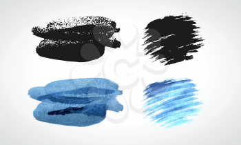 Black and blue grunge hand drawn blobs. Black and white Vector set.