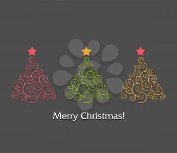 Festive card design with a row of christmas trees