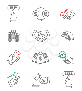 Stock line icons. Thin line finance strategy and exchange signs. Vector illustration