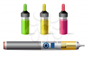 Vapor e-cigarette and vaping juice bottle for electronic smoke vector illustration
