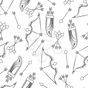 Seamless pattern with hand drawn arrows and bow on white. Vector illustration