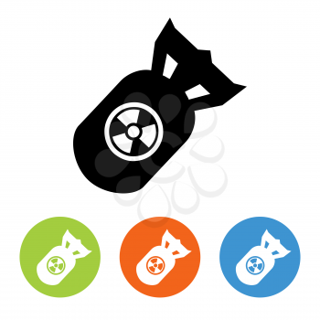 Flat nuclear rocket icons set vector. Black and white and colorful design