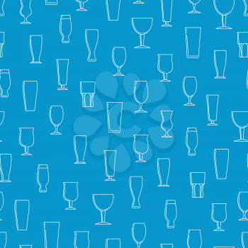 Seamless pattern with beer glasses on blue background. Vector illustration
