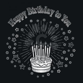 Vintage birthday cake chalkboard greeting card template vector illustration