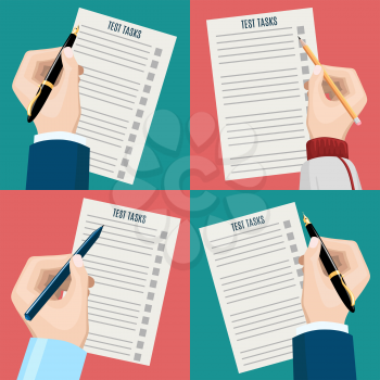 Flat icons with left-hander and right-hander writing examination test vector