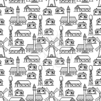 Country seamless pattern with mill barn and houses vector