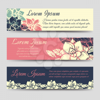 Boho banners template vector illustration. Floral banners design set