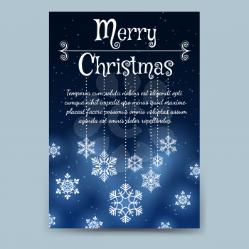 Winter brochure flyer template in A6 format. Christmas poster or flyer with snowflakes vector illustration
