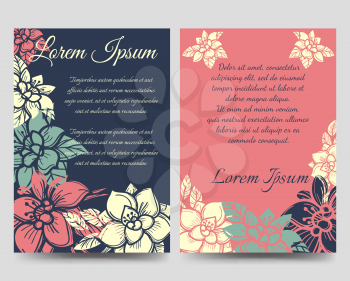 Floral brochure flyers template vector illustration. Boho style banners design