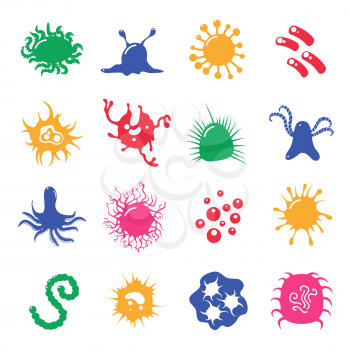 Colorful infection microbes and immune bacteria isolated on white background. Vector illustration