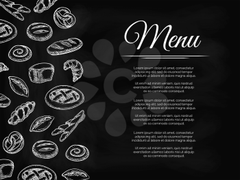 Chalkboard menu background with hand drawn bakery products. Vector illustration