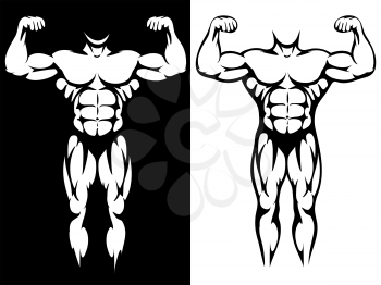 Male athletic body and muscules silhouettes in black and white colors. Vector illustration
