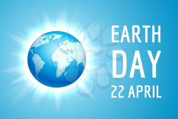 Earth Day banner. Vector illustration of the blue globe planet on the flash background