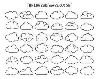 Thin line clouds. Vector linear cloud silhouette icons for internet technology concepts, cartoon shapes nubes outline symbols
